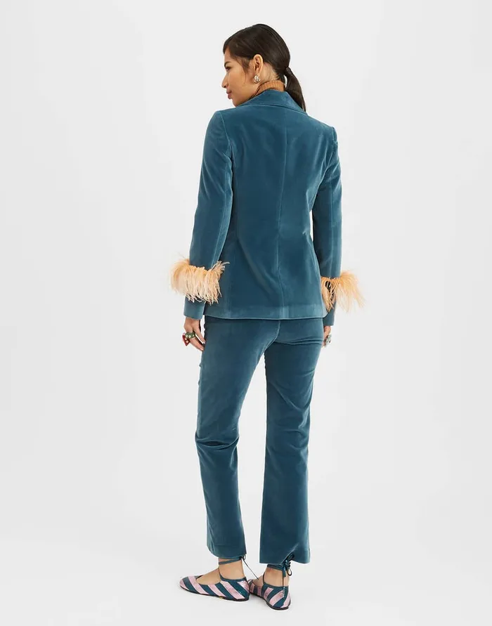 La Doublej 247 Pants Light Blue In Velvet With Feathers Women Shorts and Pants