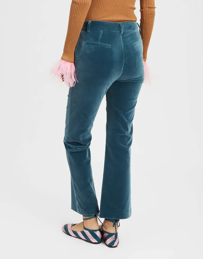 La Doublej 247 Pants Light Blue In Velvet With Feathers Women Shorts and Pants