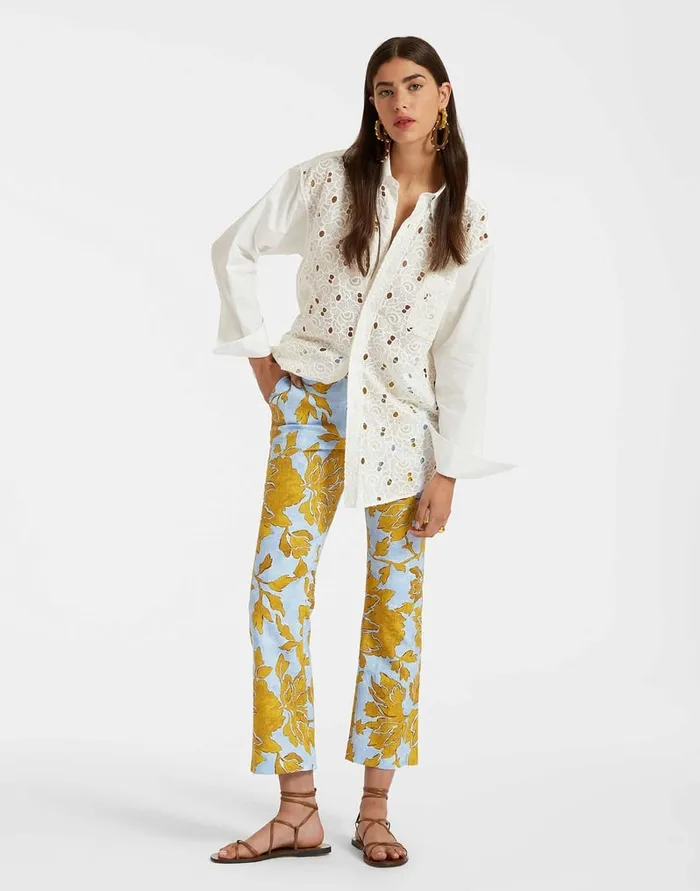 La Doublej 247 Pants Tangle Light Blue In Shot Cotton Women Shorts and Pants
