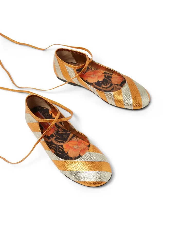 La Doublej Ballerina Flats Orange In Faux Python Women Shoes