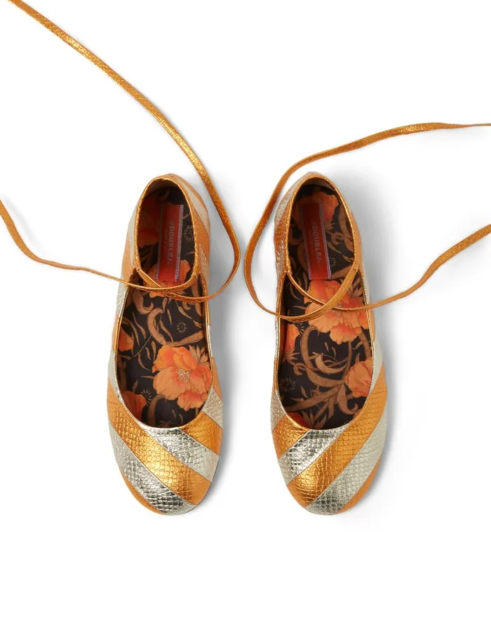 La Doublej Ballerina Flats Orange In Faux Python Women Shoes