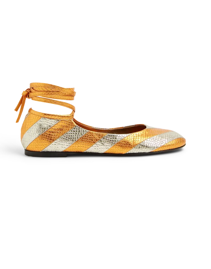 La Doublej Ballerina Flats Orange In Faux Python Women Shoes