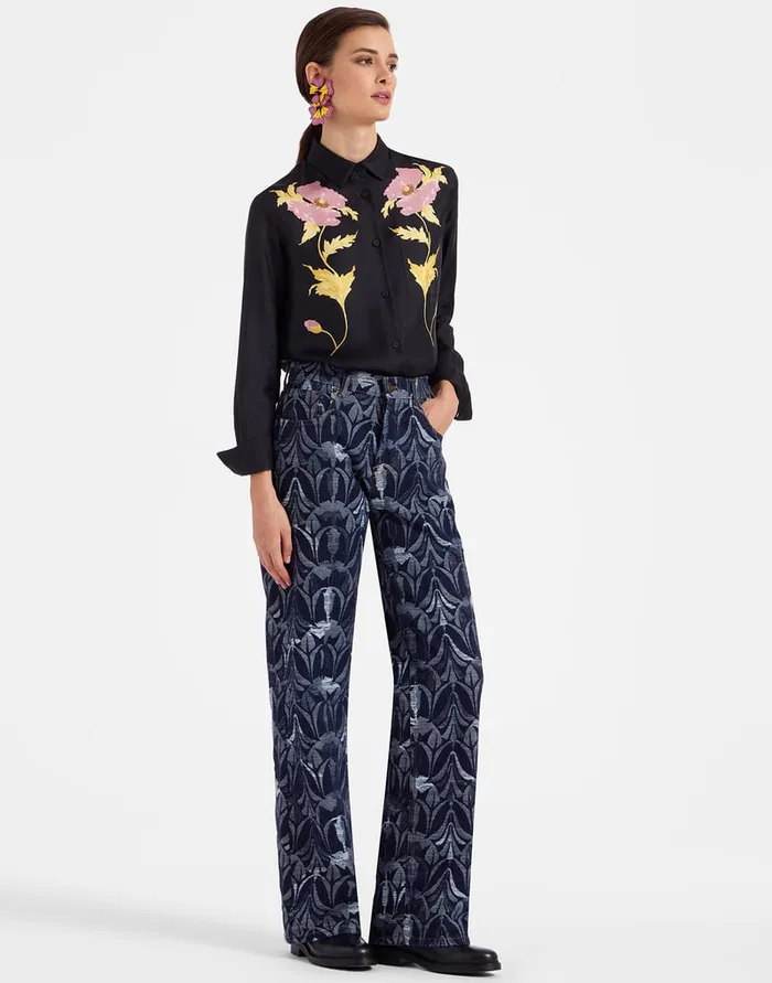 La Doublej Better Than Your Boyfriend039s Jeans Papyrus Navy In Jacquard Denim Women Shorts and Pants