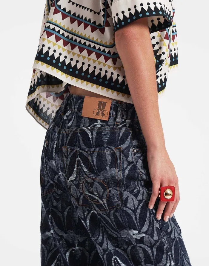 La Doublej Better Than Your Boyfriend039s Jeans Papyrus Navy In Jacquard Denim Women Shorts and Pants