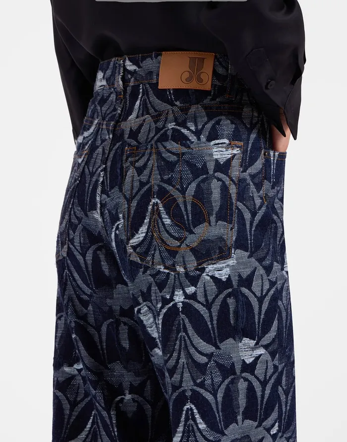 La Doublej Better Than Your Boyfriend039s Jeans Papyrus Navy In Jacquard Denim Women Shorts and Pants