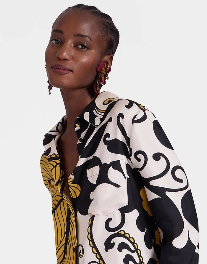 La Doublej Boy Shirt Marea Black and White In Silk Twill Women Shirts and Tops