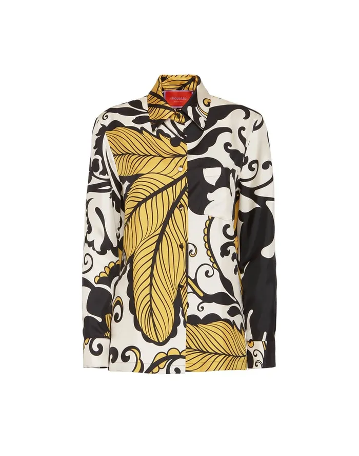 La Doublej Boy Shirt Marea Black and White In Silk Twill Women Shirts and Tops