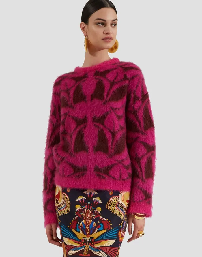 La Doublej Camden Jumper Fuchsia and Bordeaux In Brushed Wool Women Knitwear
