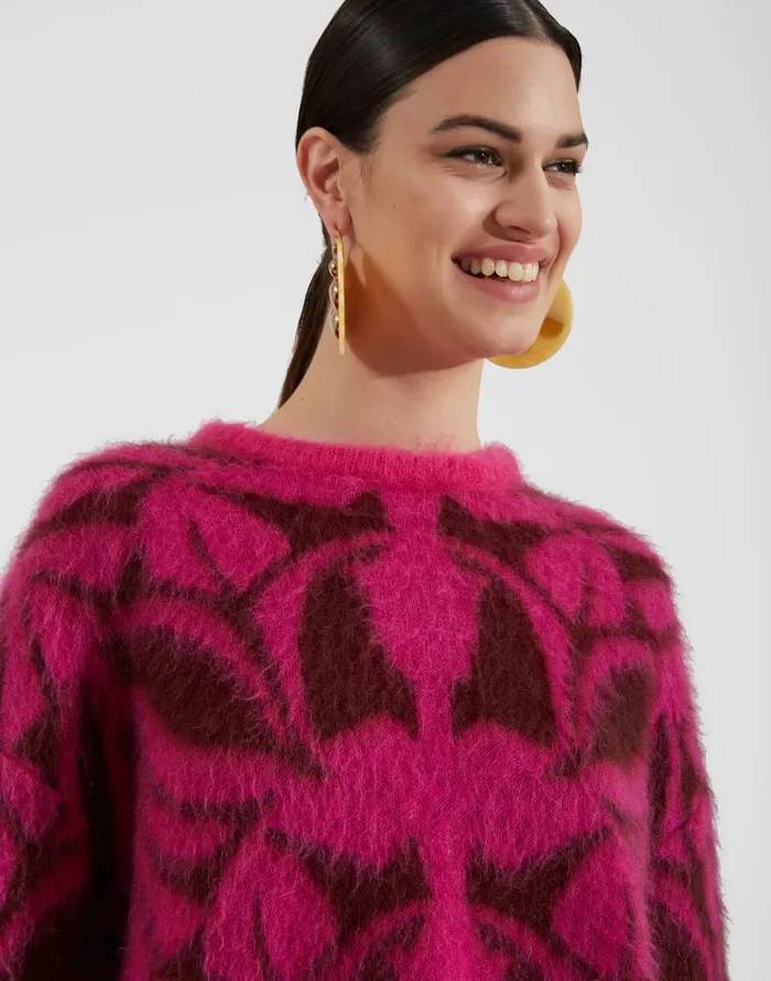 La Doublej Camden Jumper Fuchsia and Bordeaux In Brushed Wool Women Knitwear