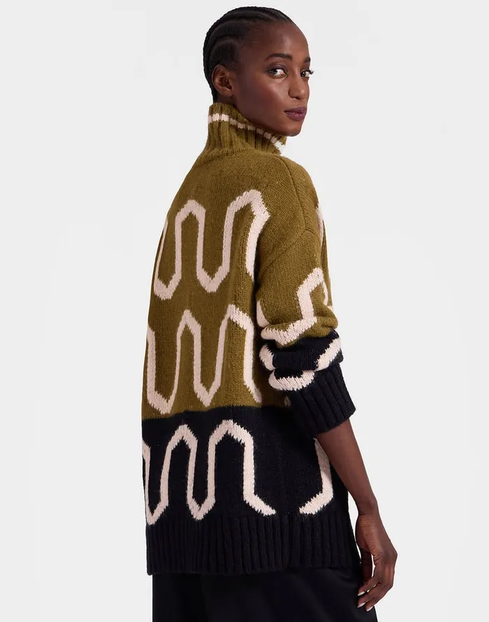 La Doublej Comber Turtleneck Green and Black In Wool Women Knitwear