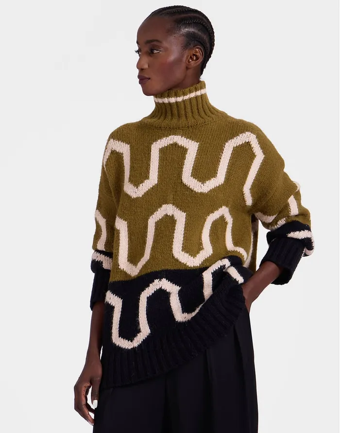 La Doublej Comber Turtleneck Green and Black In Wool Women Knitwear