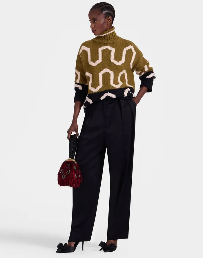 La Doublej Comber Turtleneck Green and Black In Wool Women Knitwear