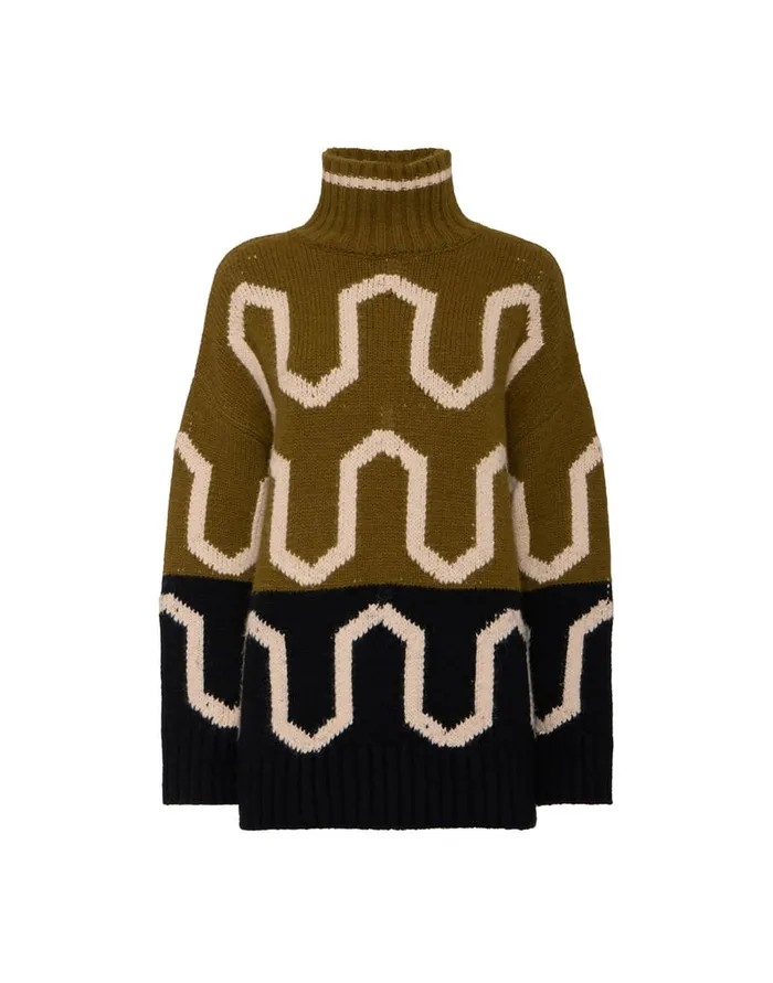 La Doublej Comber Turtleneck Green and Black In Wool Women Knitwear