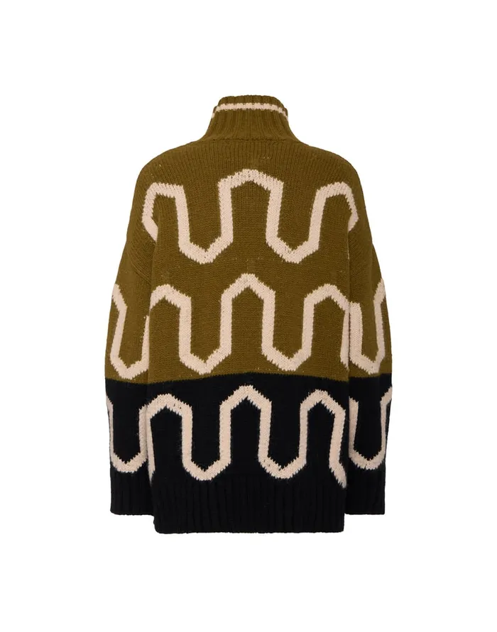 La Doublej Comber Turtleneck Green and Black In Wool Women Knitwear