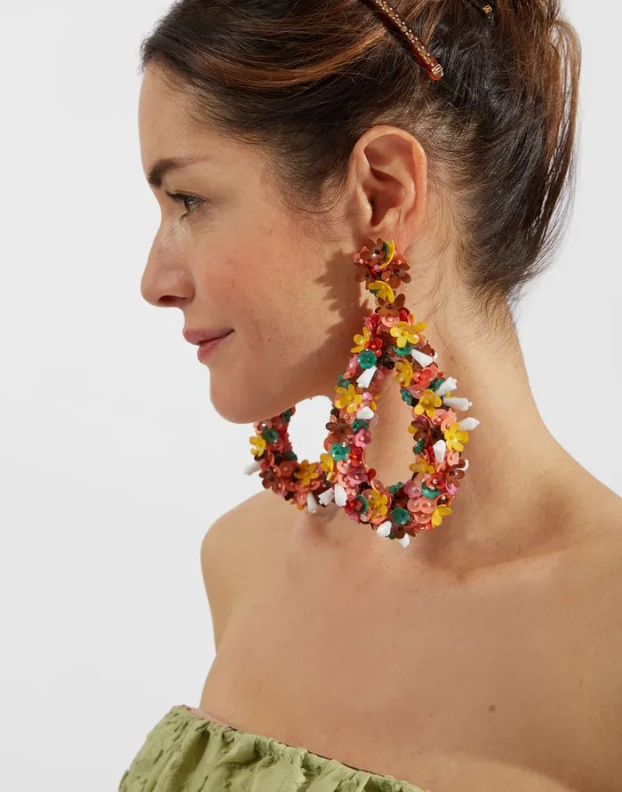 La Doublej Confetti Hoop Earrings Solid Pink In Macro Flower Women Jewelry
