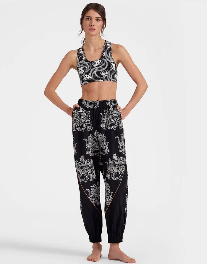 La Doublej Court Pants Crazy Tigers Black and White In Nylon Women Loungewear