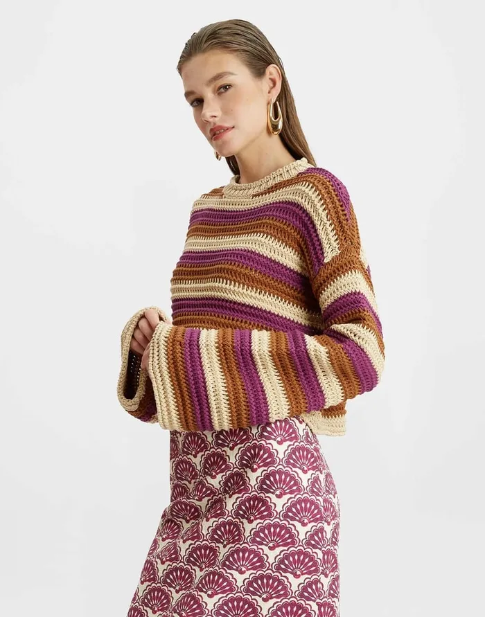 La Doublej Crop Sweater Multicolor Ivory In Cable Chain Women Knitwear