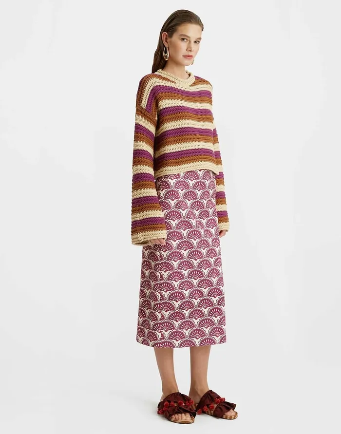 La Doublej Crop Sweater Multicolor Ivory In Cable Chain Women Knitwear