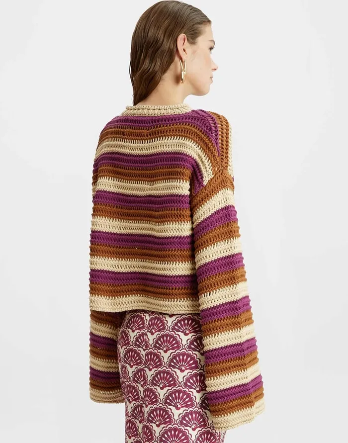 La Doublej Crop Sweater Multicolor Ivory In Cable Chain Women Knitwear