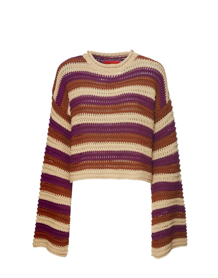 La Doublej Crop Sweater Multicolor Ivory In Cable Chain Women Knitwear