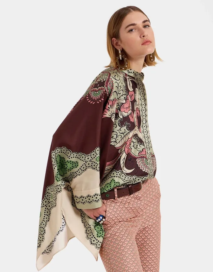 La Doublej Foulard Shirt Portal Place Brown In Silk Twill Women Party Dressing
