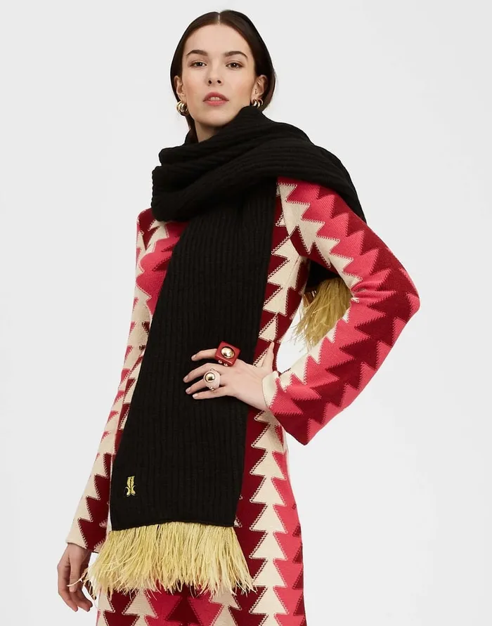 La Doublej High Kick Scarf Anthracite In Wool With Feathers Women Foulards and Scarves
