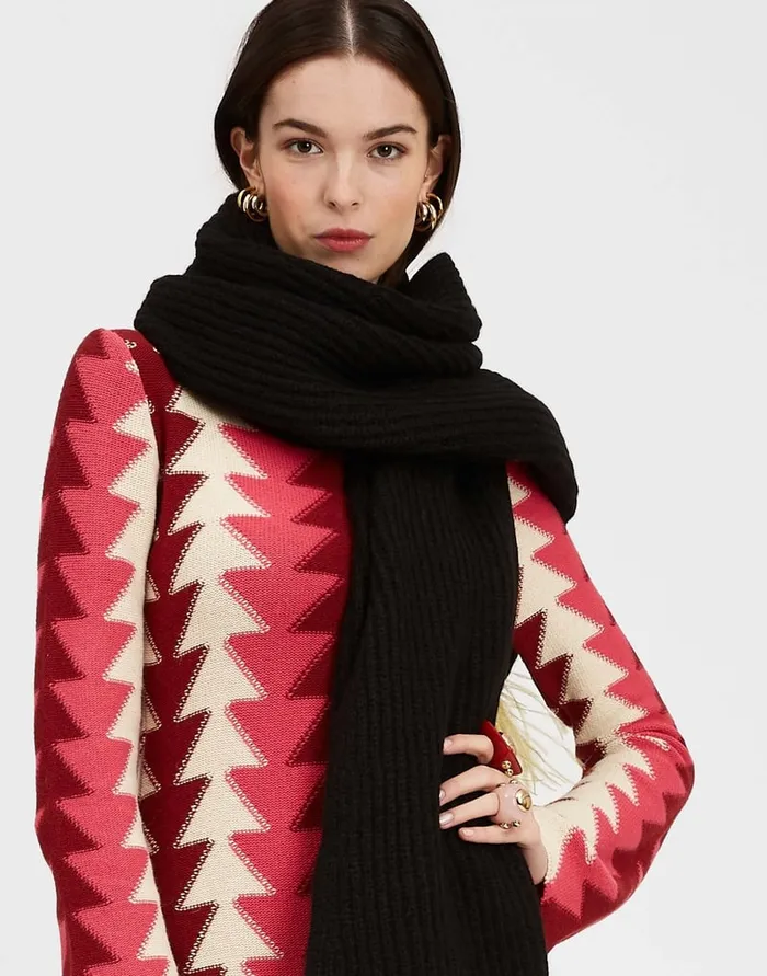La Doublej High Kick Scarf Anthracite In Wool With Feathers Women Foulards and Scarves