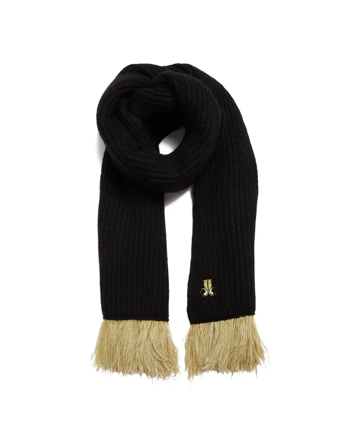 La Doublej High Kick Scarf Anthracite In Wool With Feathers Women Foulards and Scarves
