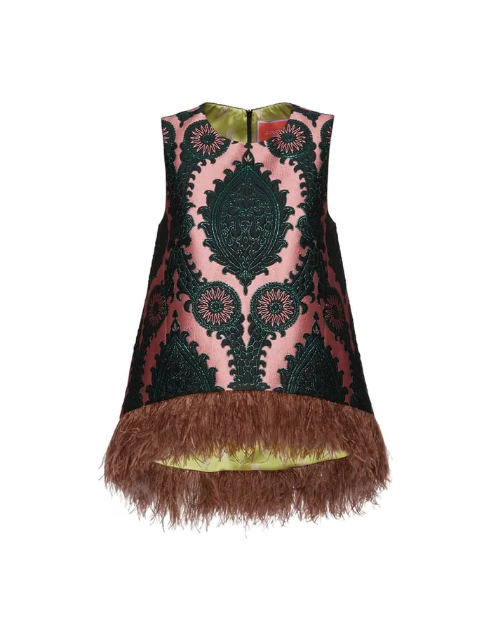 La Doublej La Scala Top Oltrarno Pink In Jacquard With Feathers Women Shirts and Tops