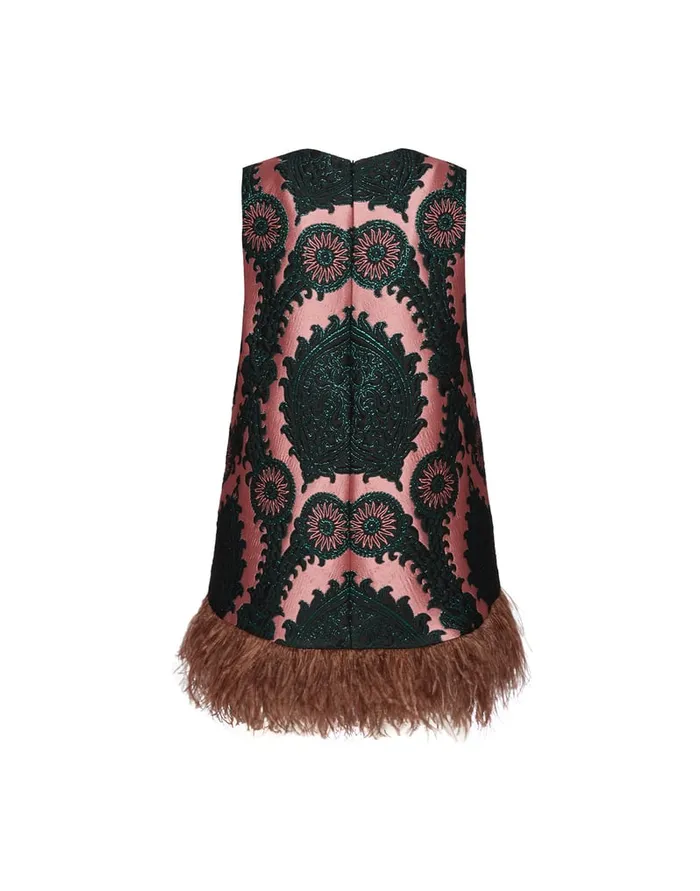 La Doublej La Scala Top Oltrarno Pink In Jacquard With Feathers Women Shirts and Tops