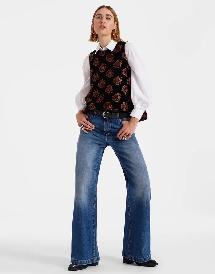 La Doublej La Scala Top Rosette Black In Jacquard Women Shirts and Tops