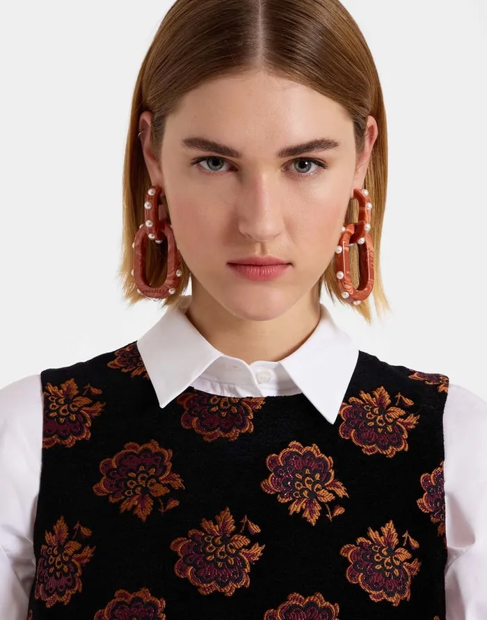 La Doublej La Scala Top Rosette Black In Jacquard Women Shirts and Tops