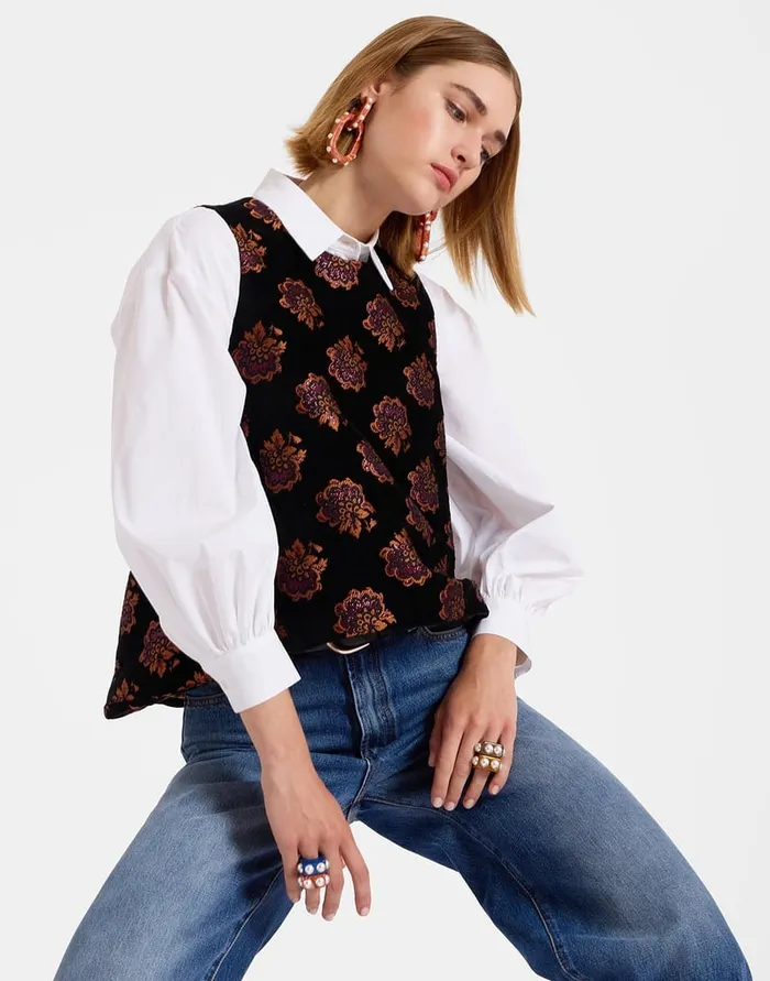 La Doublej La Scala Top Rosette Black In Jacquard Women Shirts and Tops