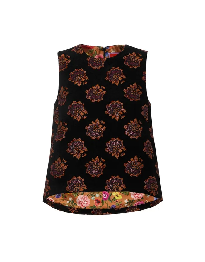 La Doublej La Scala Top Rosette Black In Jacquard Women Shirts and Tops