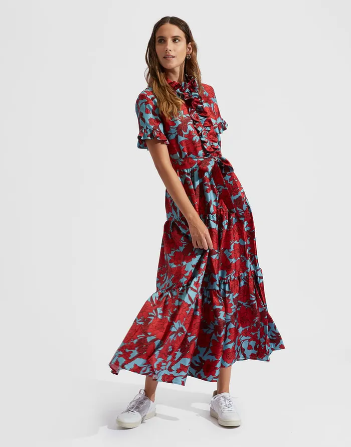 La Doublej Long And Sassy Dress Lilium Turchese In Silk Twill Women Dresses