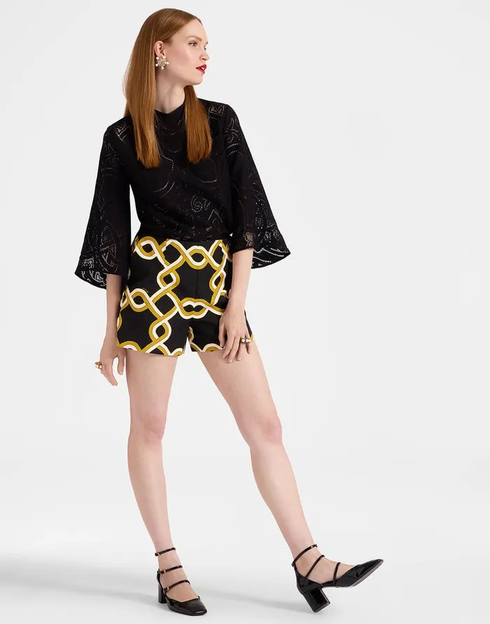 La Doublej Margarita Shorts Tackle Black In Shot Cotton Women Shorts and Pants
