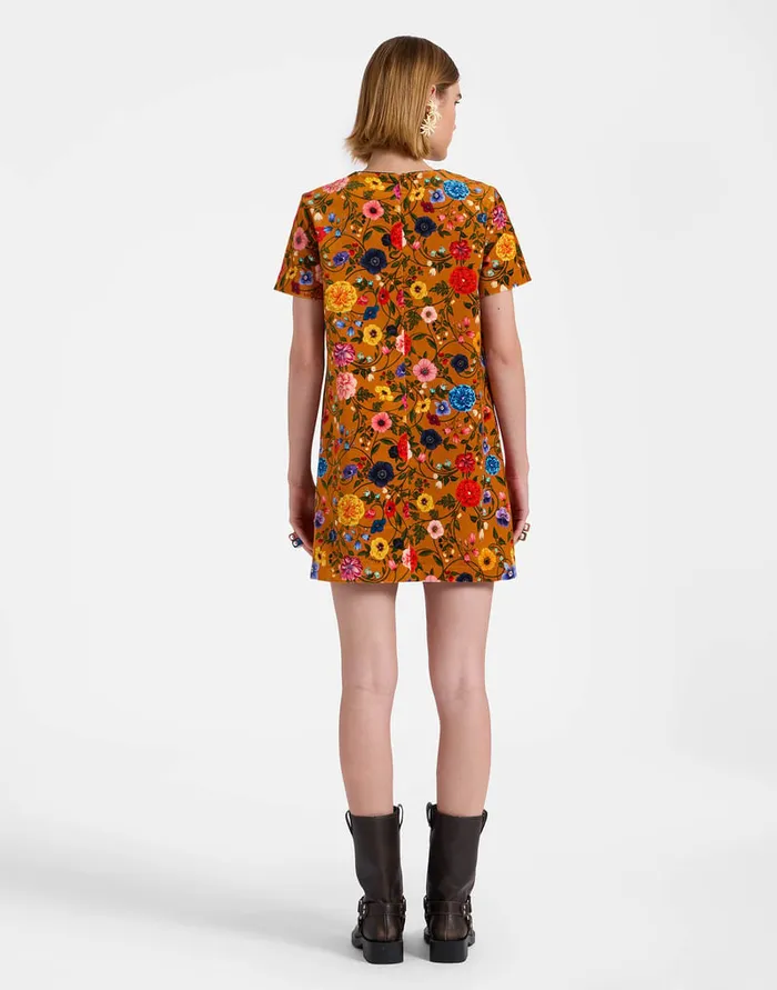 La Doublej Mini Swing Dress Botticelli Rust In Cotton Velvet Women Party Dressing