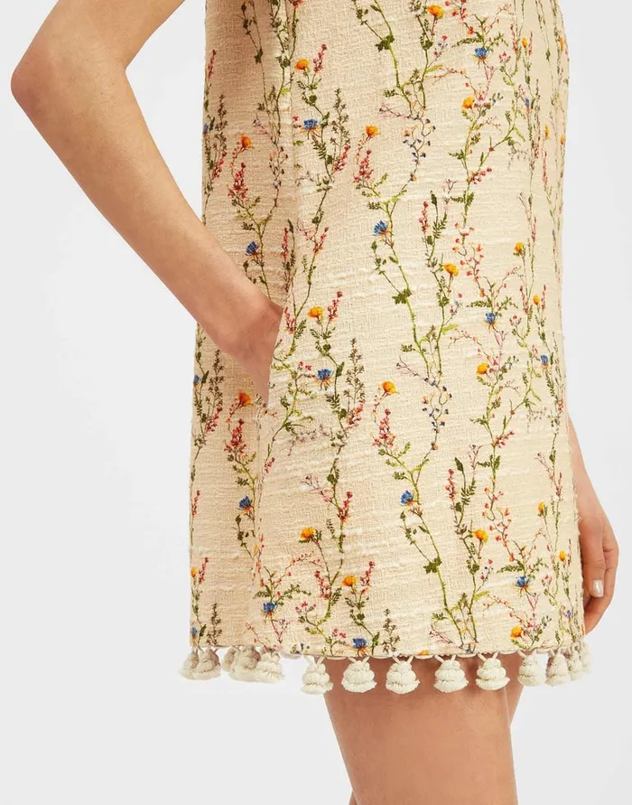 La Doublej Mini Swing Dress Embroidered Primavera Cream In Tweed Women Dresses