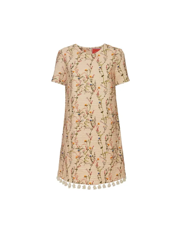 La Doublej Mini Swing Dress Embroidered Primavera Cream In Tweed Women Dresses