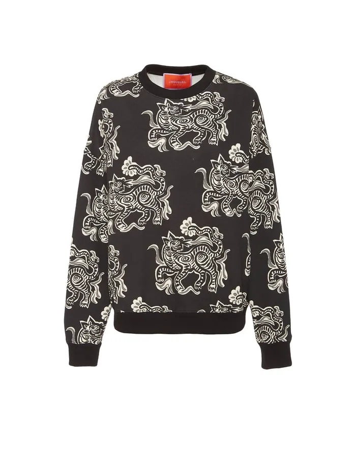 La Doublej Off Court Sweatshirt Crazy Tigers Black and White In Jersey Women TShirts and Sweatshirts