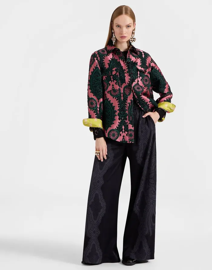 La Doublej Palazzo Pants Portal Laser Black In Viscose Satin Stretch Women Shorts and Pants