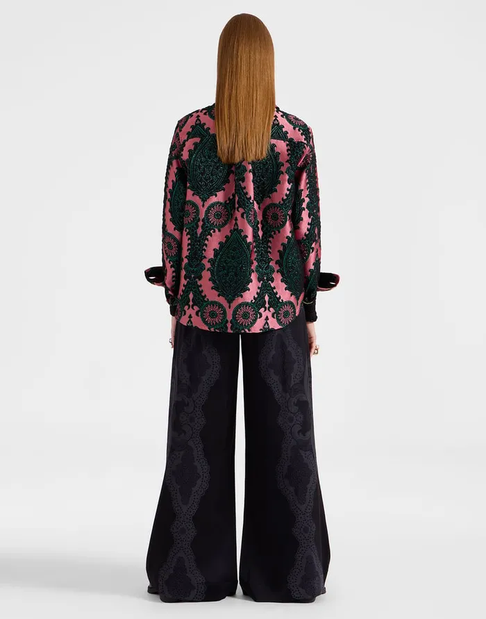 La Doublej Palazzo Pants Portal Laser Black In Viscose Satin Stretch Women Shorts and Pants