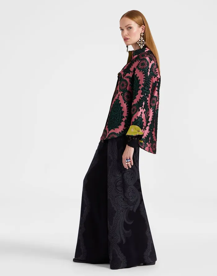 La Doublej Palazzo Pants Portal Laser Black In Viscose Satin Stretch Women Shorts and Pants