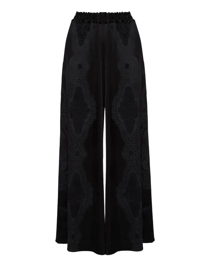 La Doublej Palazzo Pants Portal Laser Black In Viscose Satin Stretch Women Shorts and Pants