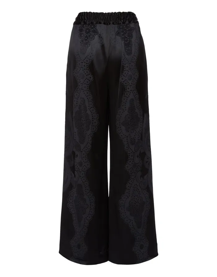 La Doublej Palazzo Pants Portal Laser Black In Viscose Satin Stretch Women Shorts and Pants