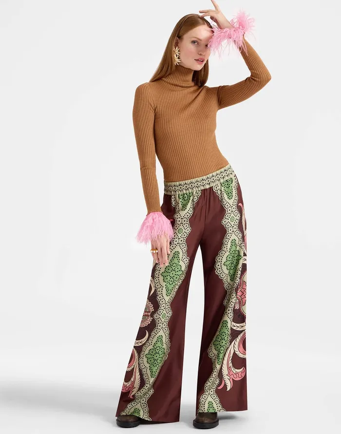 La Doublej Palazzo Pants Portal Place Brown In Silk Twill Women Party Dressing