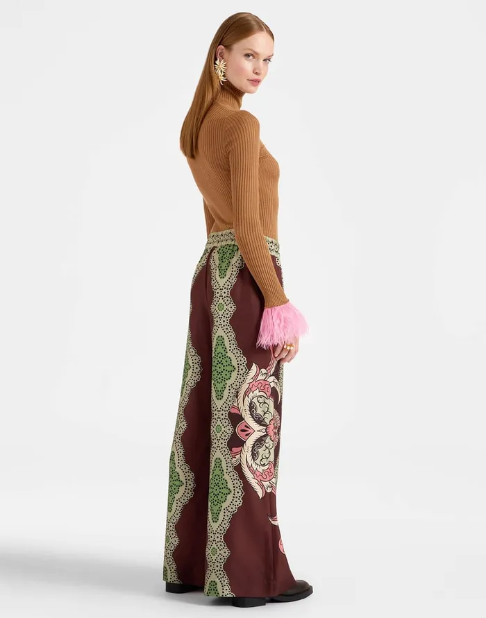 La Doublej Palazzo Pants Portal Place Brown In Silk Twill Women Party Dressing