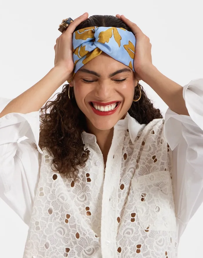 La Doublej Pinup Headband Tangle Light Blue In Twill Women Hair Accessories