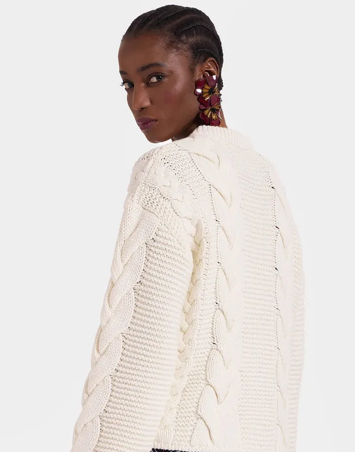 La Doublej Portrait Cardigan Solid Ivory In Chunky Wool Women Knitwear