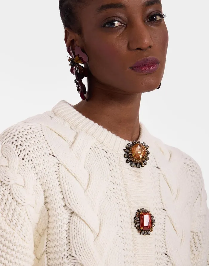 La Doublej Portrait Cardigan Solid Ivory In Chunky Wool Women Knitwear
